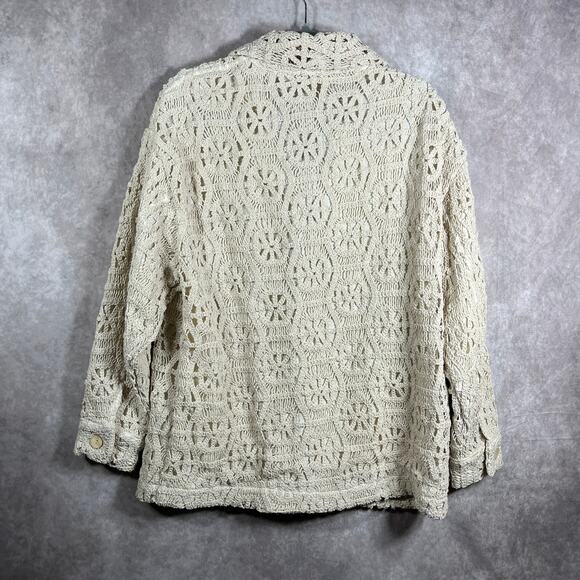 Illa Illa Cardigan Sweater Womens Medium Ivory Crochet Button Front Boho Cottage - Picture 4 of 10